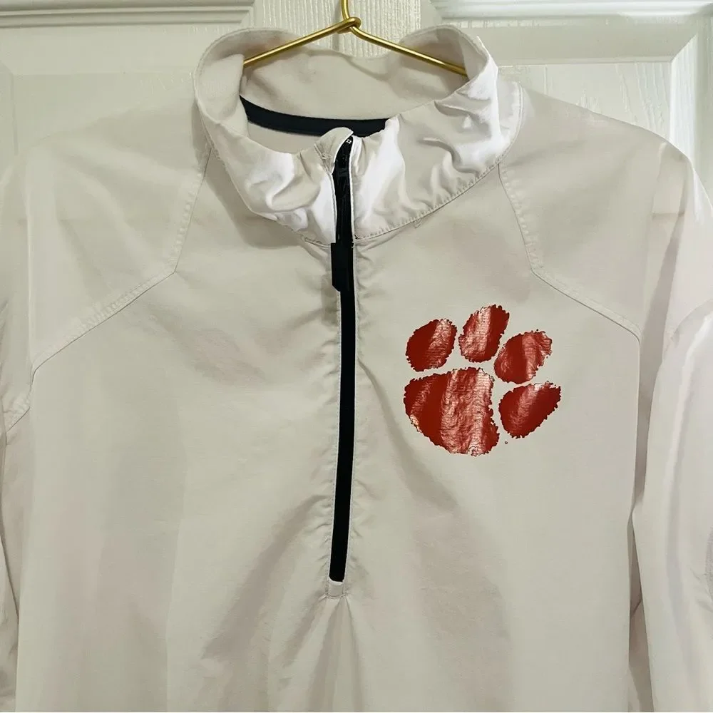 Clemson Nike White Windbreaker with Orange Logo